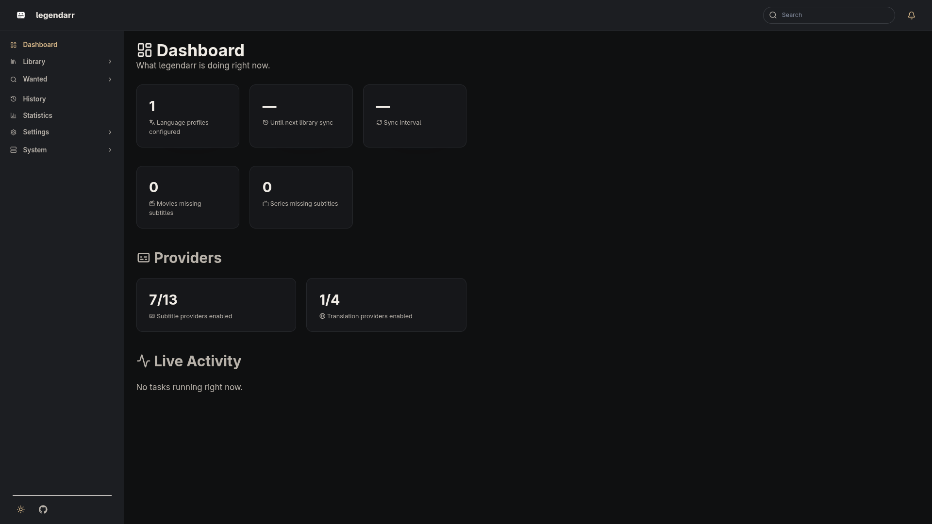 legendarr dashboard