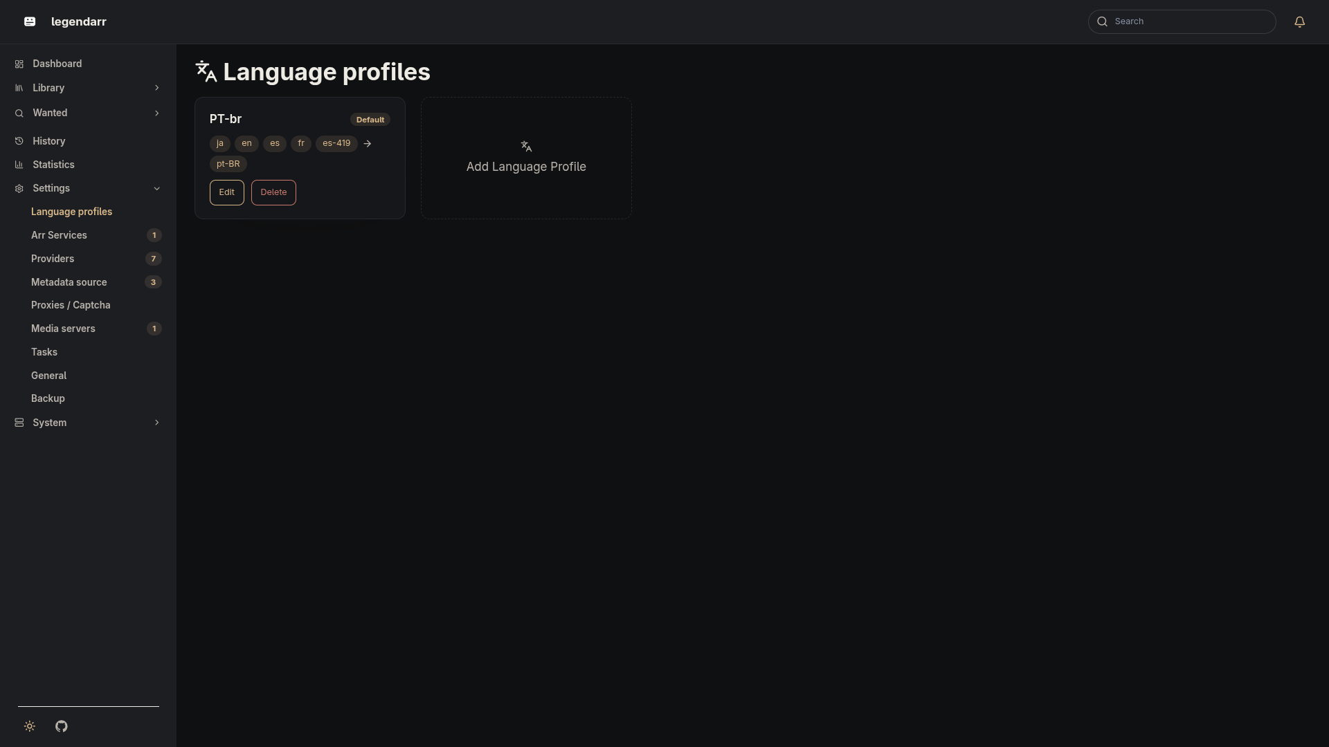 Language profiles settings page