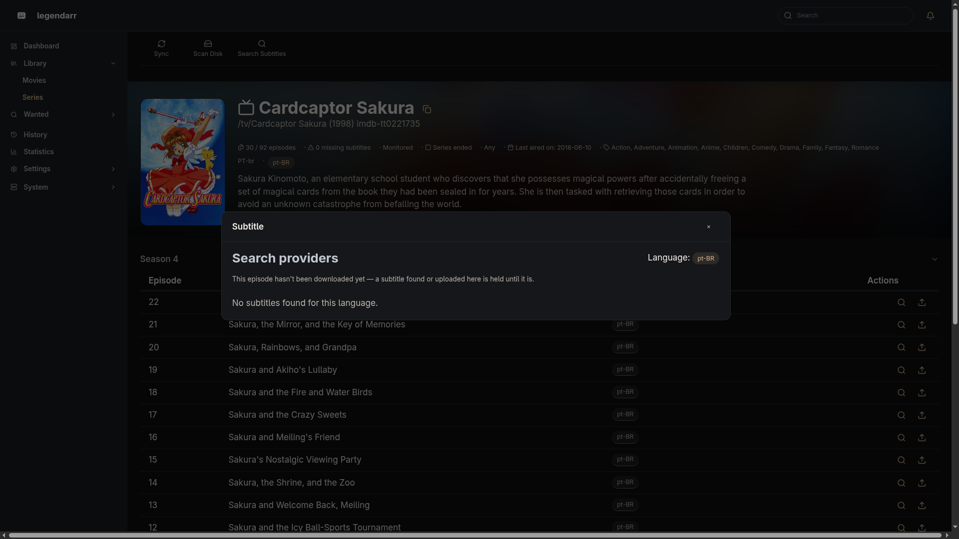 Manual search dialog for one episode